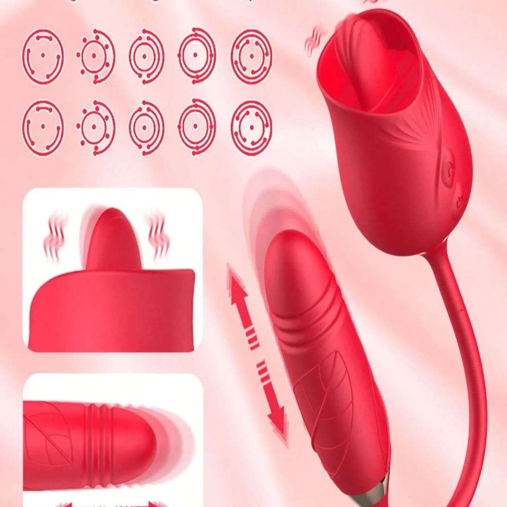 Rose Tongue Licking Thrusting Vibrator for Women G Spot Stimulator Nipple Clit Massager Adult Sex Toys Female Vibrators