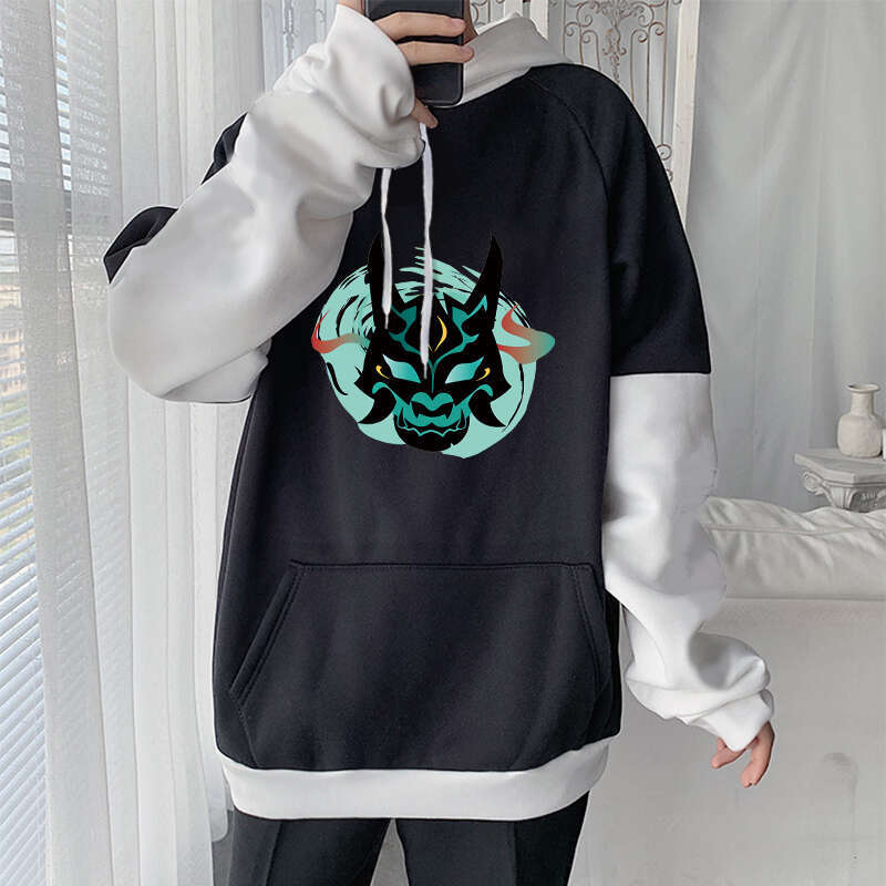 Impact Genshin Haruku Game Hoodies Men Xiao Mask Fangs Aesthetic Print Sweatshirt Long Winter Plus Size Streetwear Pullover