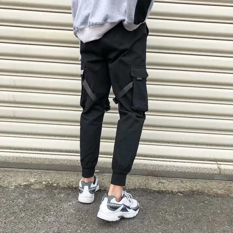 Ribbons Harem Joggers Men Cargo Pants Streetwear Hip Hop Casual Pockets Track Pants Male Harajuku Fashion Trousers 240814