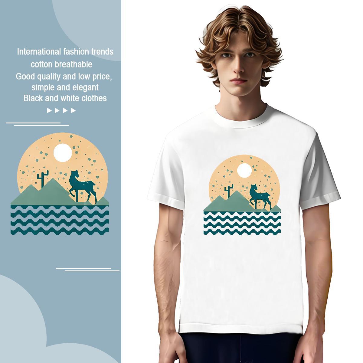 Popular T-Shirts for Men Deer Crew Neck High Street Hip Hop Customized 230g Pure Cotton Couples T Shirts Classic Casual Polos
