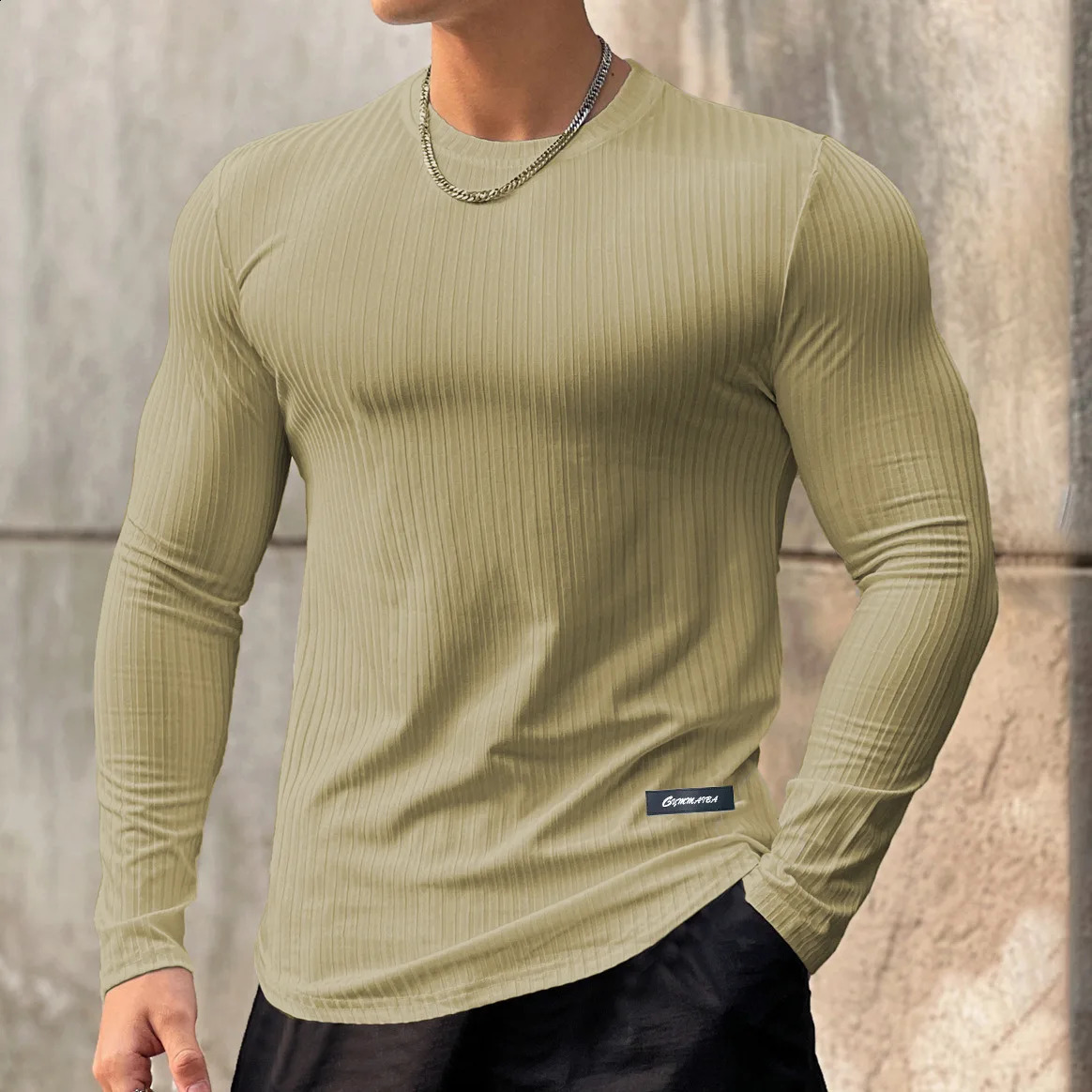Mens Muscle O-Neck Shirts Light Weight Slim Fit Long Sleeve Workout Gym T-Shirts Soft Tees Bodybuilding 240814