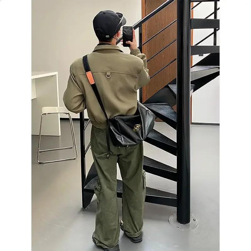 High Street Y2k Men Set Casual Loose Lapel JacketHip Hop Multi Pocket Overalls 2-piece Spring Autumn Fashion Couple Suit Trend 240813