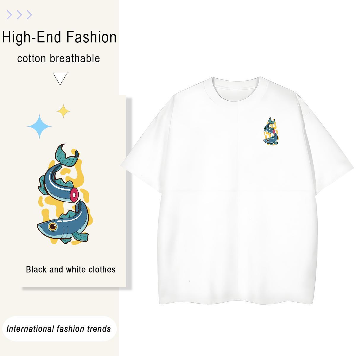 T Shirts Men 230g Pure Cotton fish Casual Daily Wear Breathable Soft DIY Anime Tshirts Factory Direct High Quality Clothings