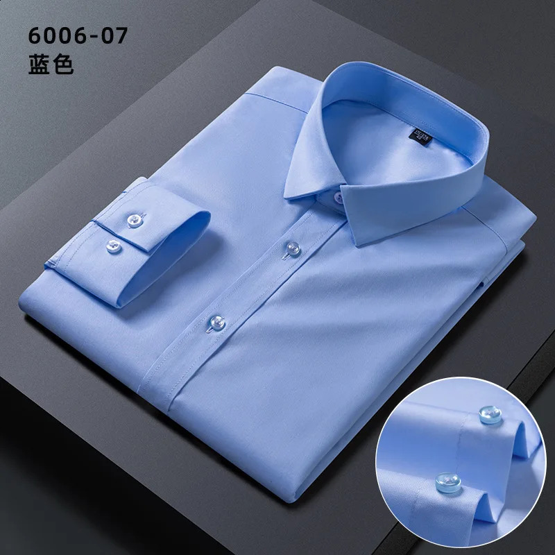 Mens fashion shirt long sleeve bamboo fiber springsummer non-ironing formal business casual solid color slim high quality 240814