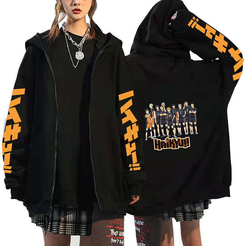 Japan Haikyuu Anime Men Women Zipper Hoodie Karasuno High School Plus Size Sweatshirt Haruku Unisex Long Sleeve Zip Up Jacket