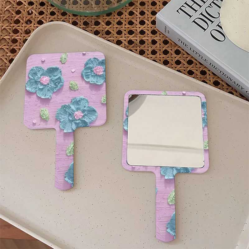 1 pink square handheld makeup mirror suitable for women portable handheld makeup mirror mini makeup tool W240813
