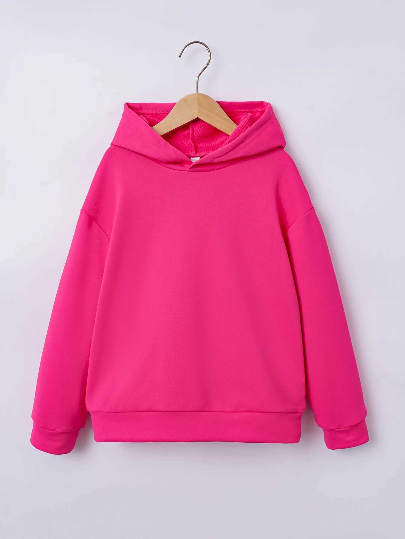 Autumn And Winter Girls Sweater Round Neck Hooded Long Sleeve Top Fashion And Simple Warm Pink Versatile KidsY240814