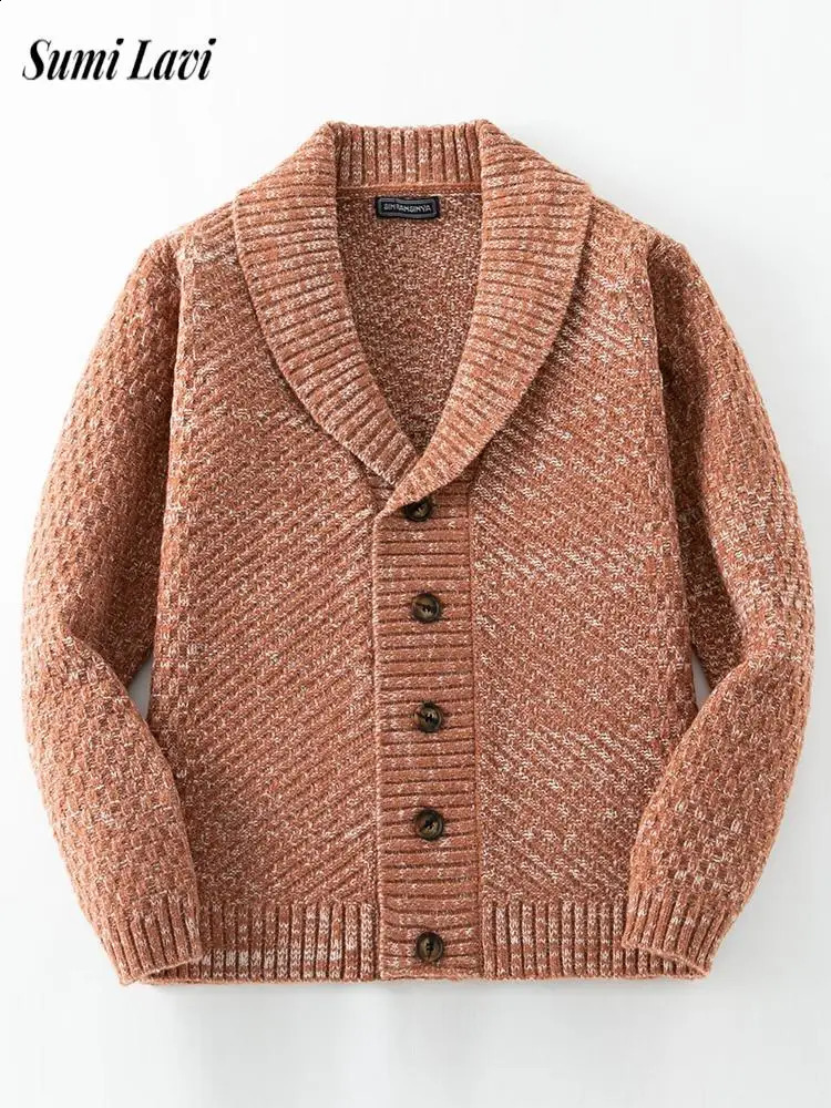 2024 Fall Winter Warm Thick Knit Jackets Men Vintage Buttonup Turndown Collar Sweater Jacket Casual Mens Knitting Sweatercoat 240809