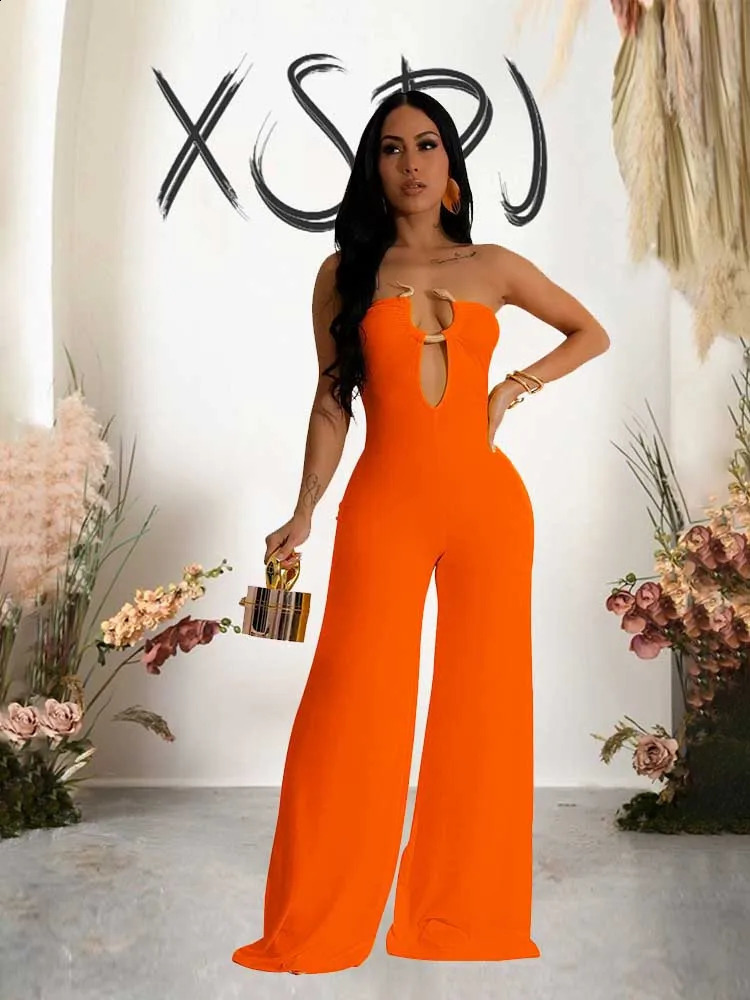 Summer Strapless Jumpsuit for Women V Neck Irrgular Collar Elegant Evening Jumpsuit Zipper Sexy One Piece Party Jumpsuit Ladies 240814