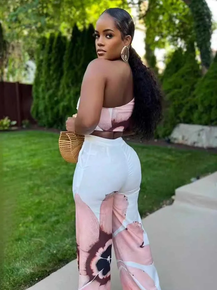 2 Piece Sets Women Outfit Casual Elegant Summer One Shoulder Tank and Long Pant Ladies Suits Sexy Wholesale Drop 240814