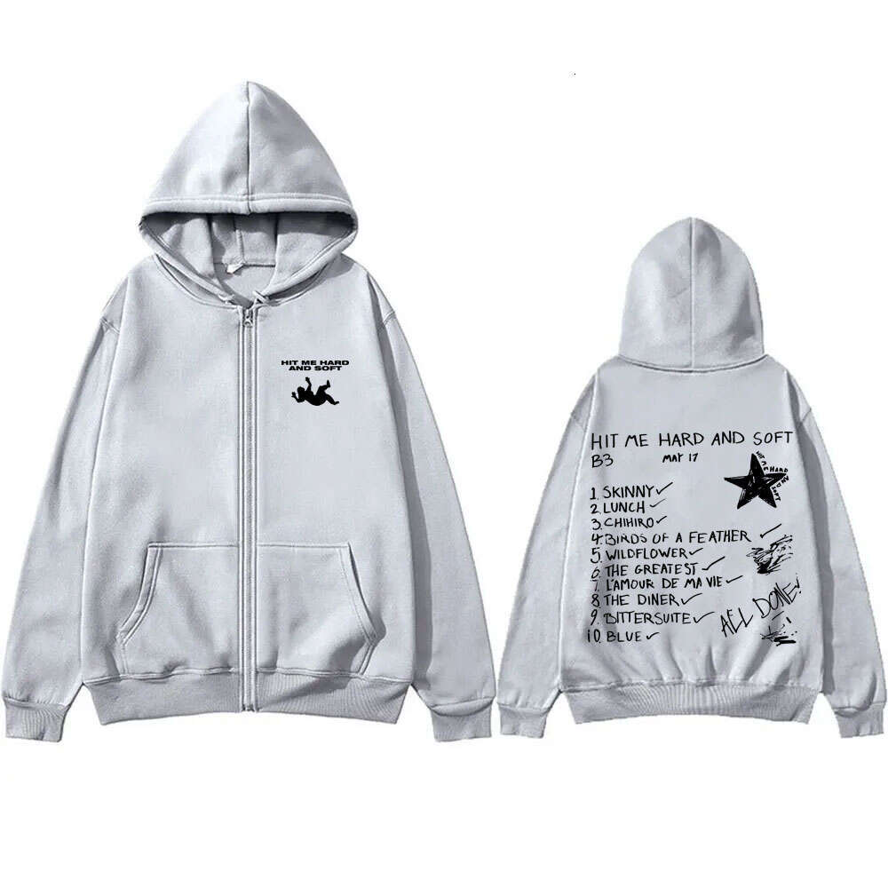 Me Hit Hard and Soft 2024 Tour Zipper Hoodie Vintage Oversized Streetwear Men Women Fashion Casual Fleece Zip-up Jacket Coats n