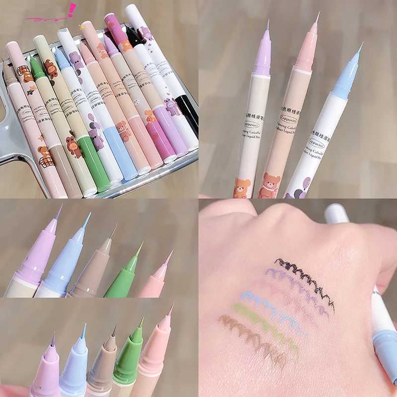 Cute Bear Liquid Eyeliner Lying Silkworm Eyelash Pen Matte White Pink Ultra-fine Color Eye Liner Pen Waterproof Eyes Makeup Pen Y240813