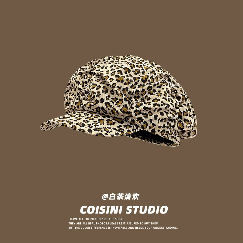 Fashion Classic Leopard Print Octagonal sboy Hats for Women Summer Autumn Street Po Versatile Fashion Y2k Berets Cap 240805