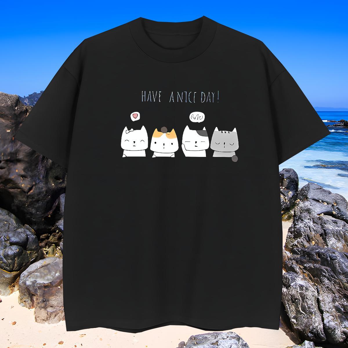 Popular T Shirts Men cat Breathable Short Sleeve Casual Beach Oversized 3XL 4XL 230g Cotton Men Tops Tees Fashion Designer Clothes