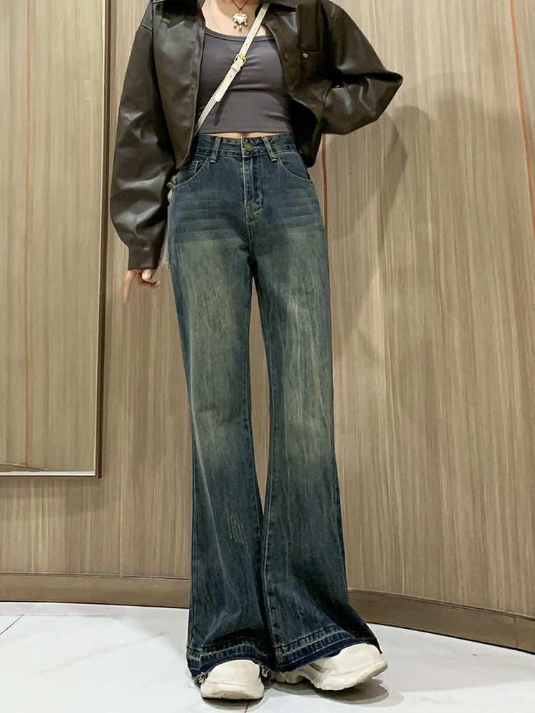 Blue micro flared jeans for women in summer, thin high waist, loose fit, slim and tall, big size, not stick to legs, wide legs