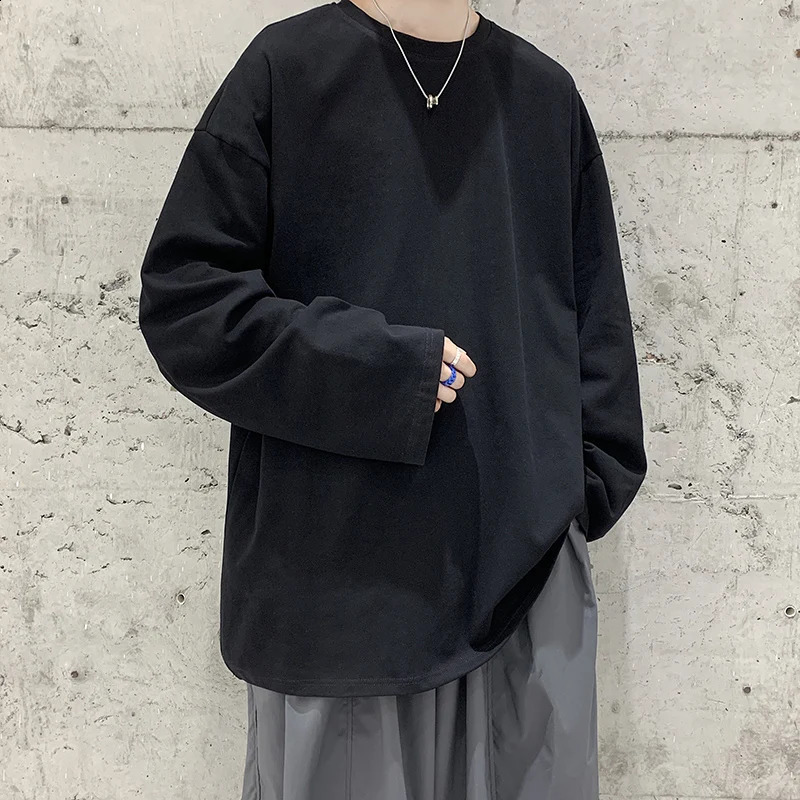 Loose Sweatshirts Men Solid T Shirt Neutral Streetwear Fashion Women Korean Clothes Cotton Pullover Long Sleeve T-shirts Man 240814