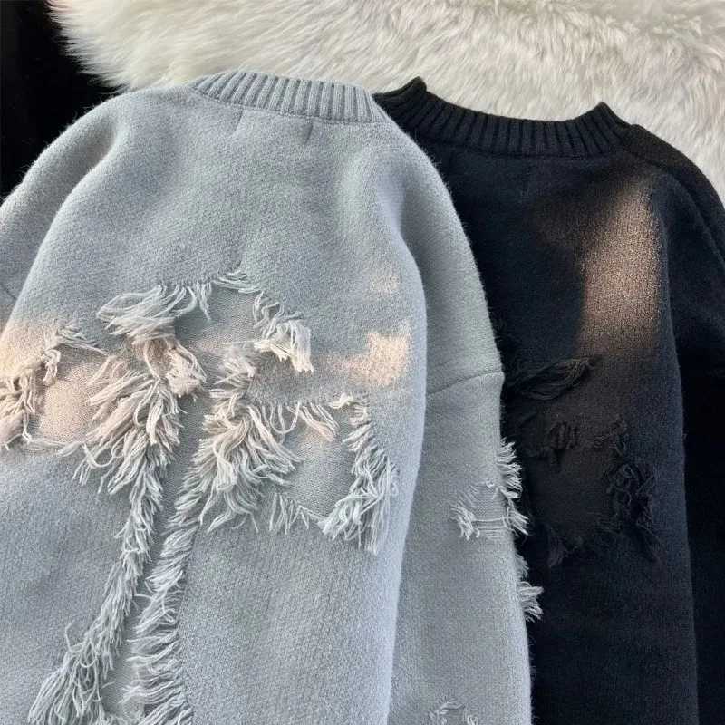 2023 Y2k Mens Retro Oriole Ruffle Sweater Loose Edition Knitted Pullover Long Sleeve Jumper ClothingW240729