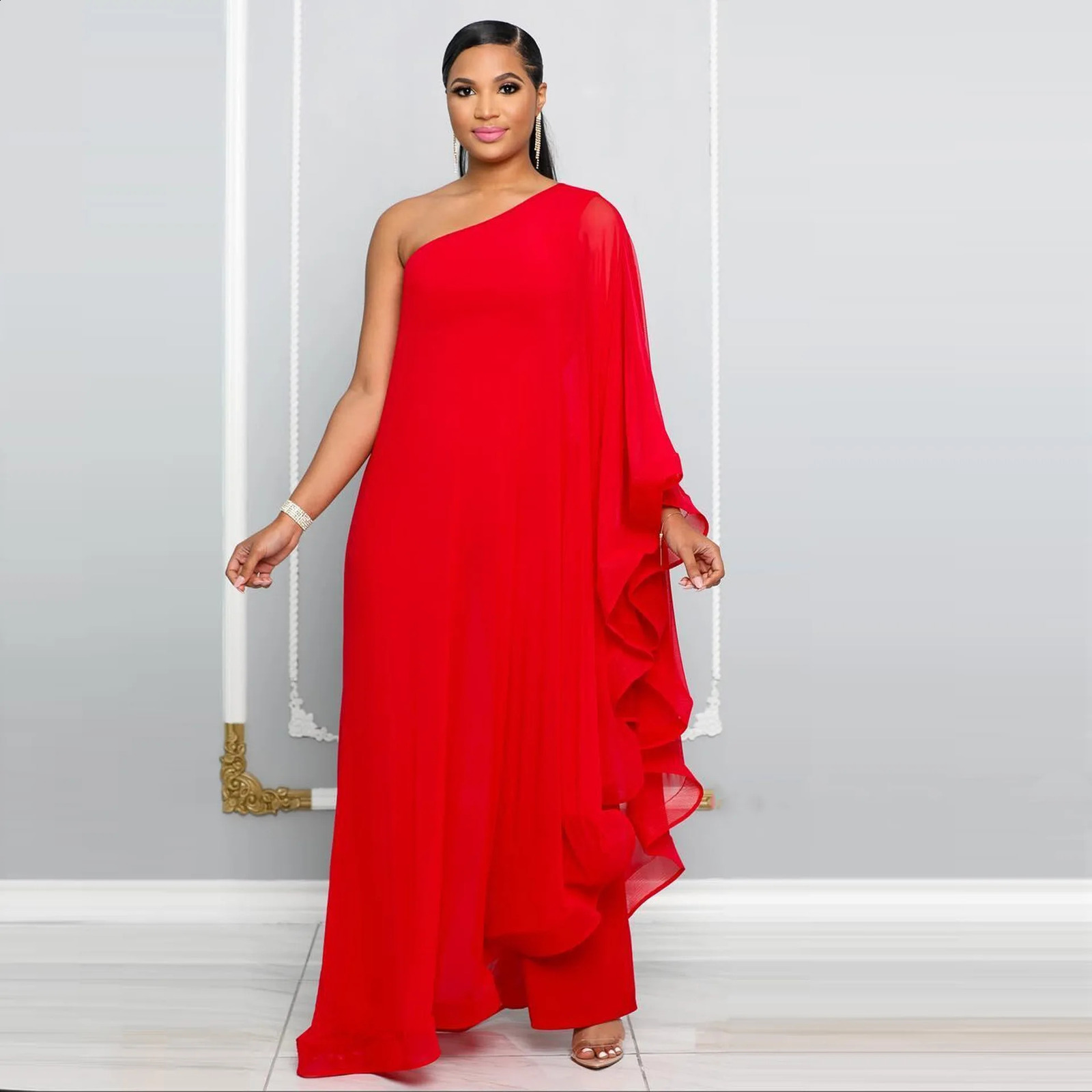 White Wide Leg Party Jumpsuit Sexy Women One Shoulder Elegant Solid Ruffles Casual Overalls Rompers 240813