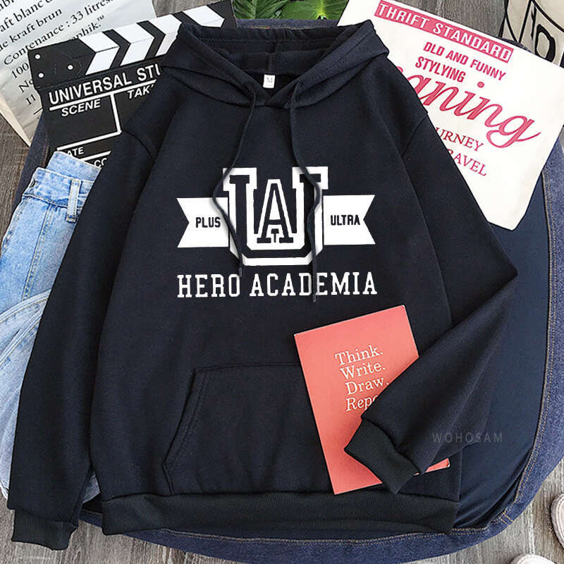 Hero My Academia UA Anime Hoodies Simple Men Plus Size Streetwear Casual Warm Kangaroo Pocket Drawstring Sweatshirt