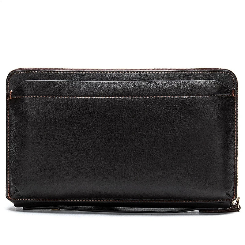 Genuine leather business clutch wallet mens long leather phone bag mens wallet mens large-sized coin wallet card clip 240812