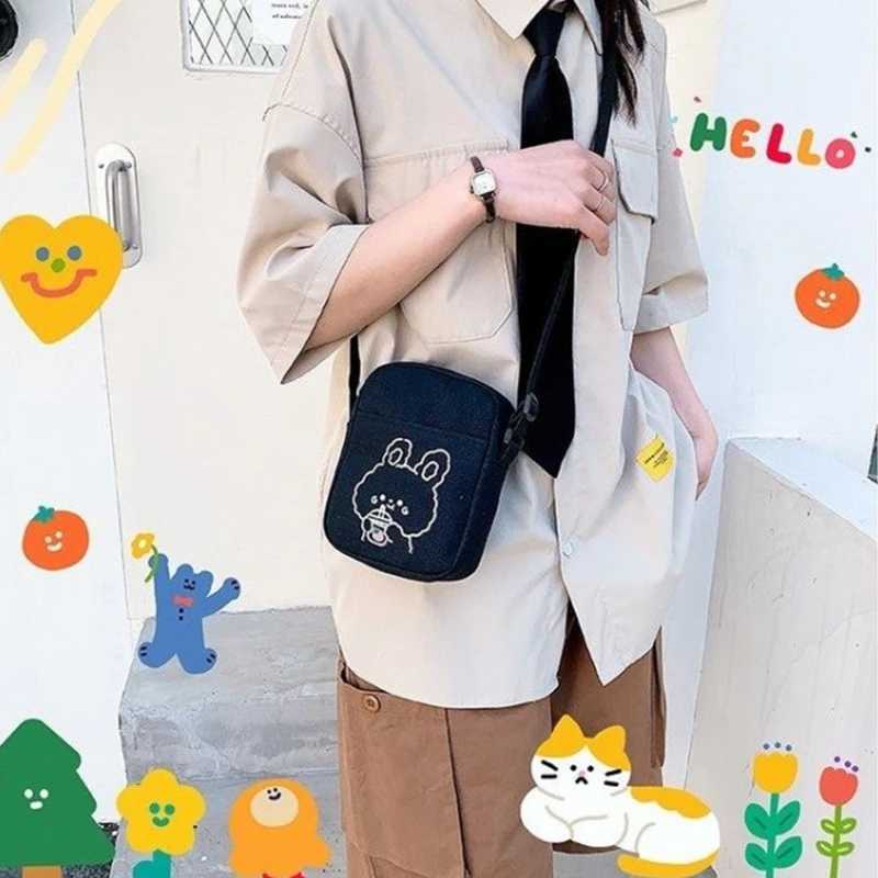 Kawaii shoulder bag for girls student small canvas fully matched mobile phone bag fashionable strap cross body bag cute ladies daily travel handbag W2