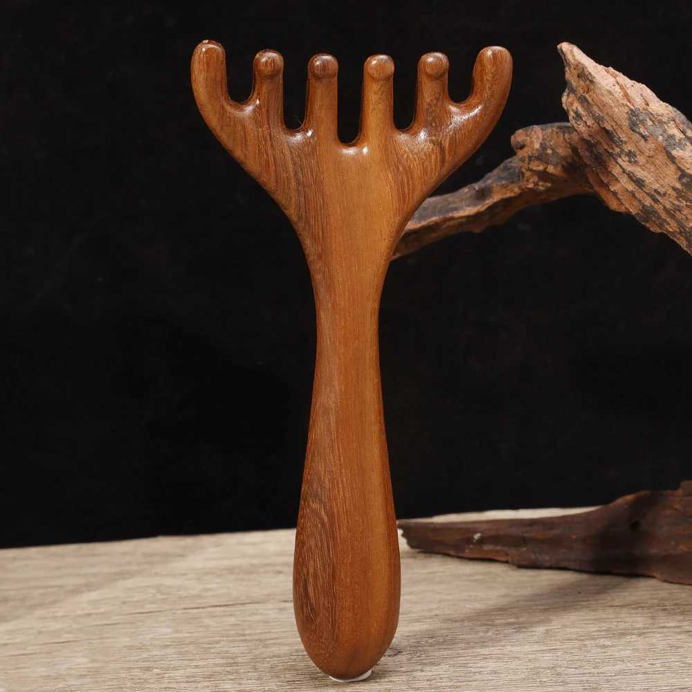 Antlers Head Noon Wood Massager Comb Improves Facial Circulation Five Claws Scalp Massager Guasha Tool Back Scraper Hydrotherapy Tool W240813