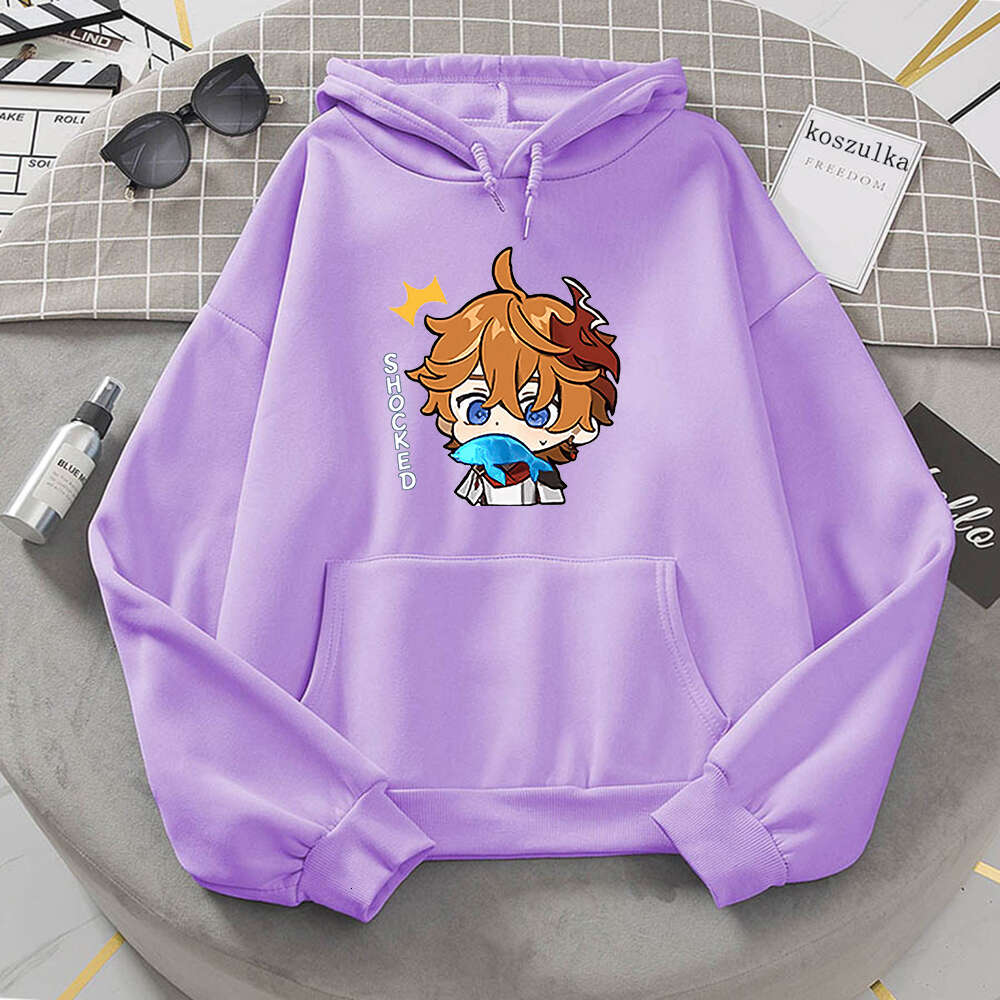Game Hot Genshin Impact Tartaglia Kawaii Cartoon Print Women Hoodies Plus Size Sweatshirt Haruku Female Long Sleeve Streetwear