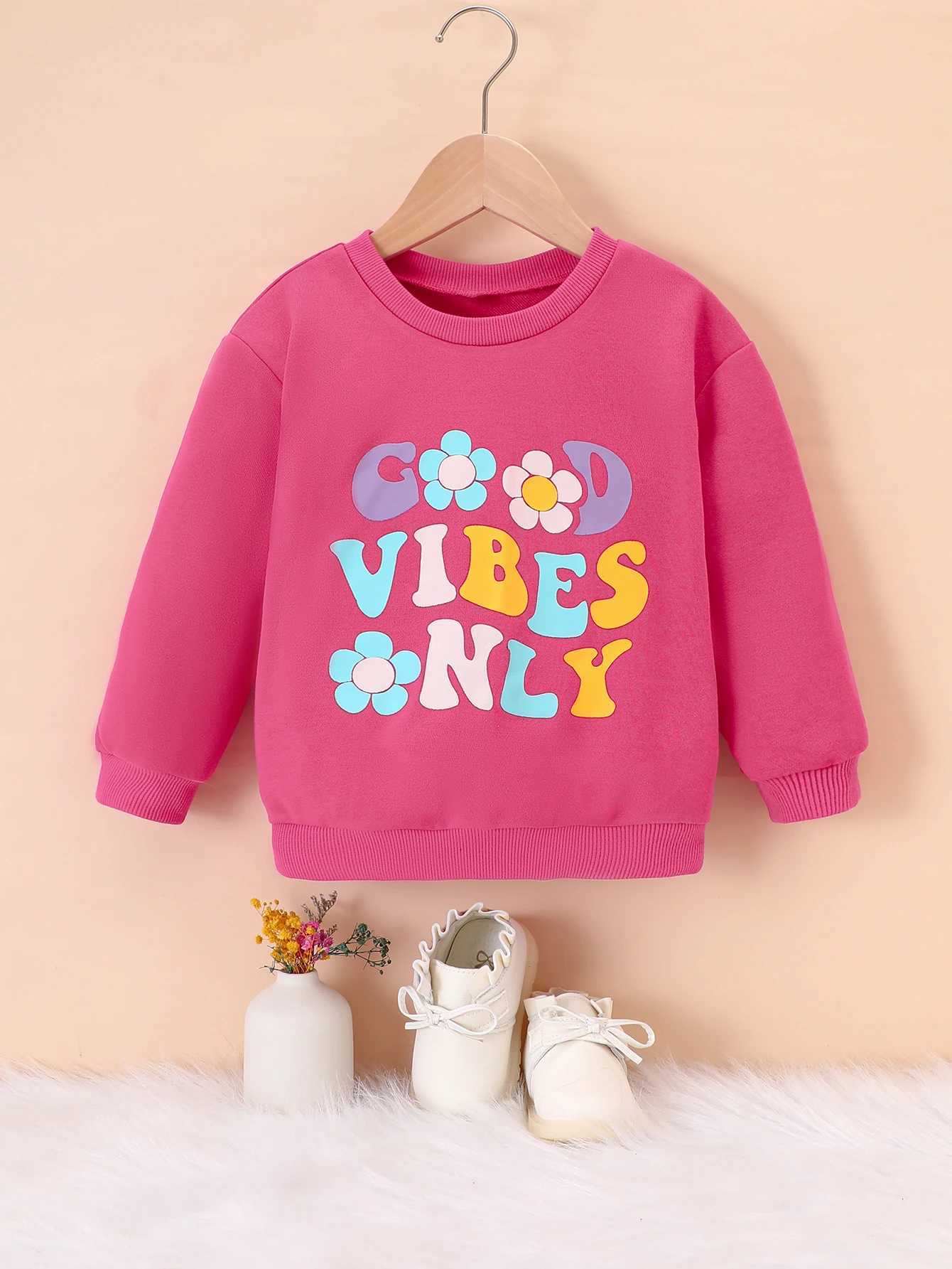 Autumn And Winter Colored Letter Printed Pullover Hoodie For Small And Medium-Sized GirlsY240814