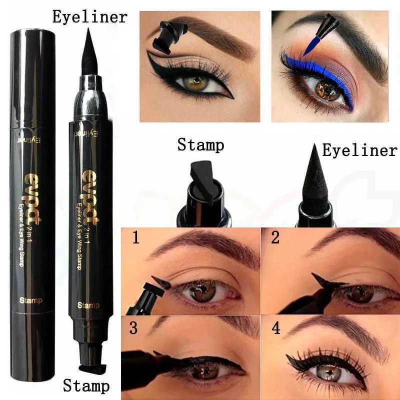 2 In1 Liquid Glitter Eyeliner Stamp Thin Seal Makeup Black Red Green Fast Dry Eye Liner Pencil 7 Color Blue Brown Smoky Eyes Y240813
