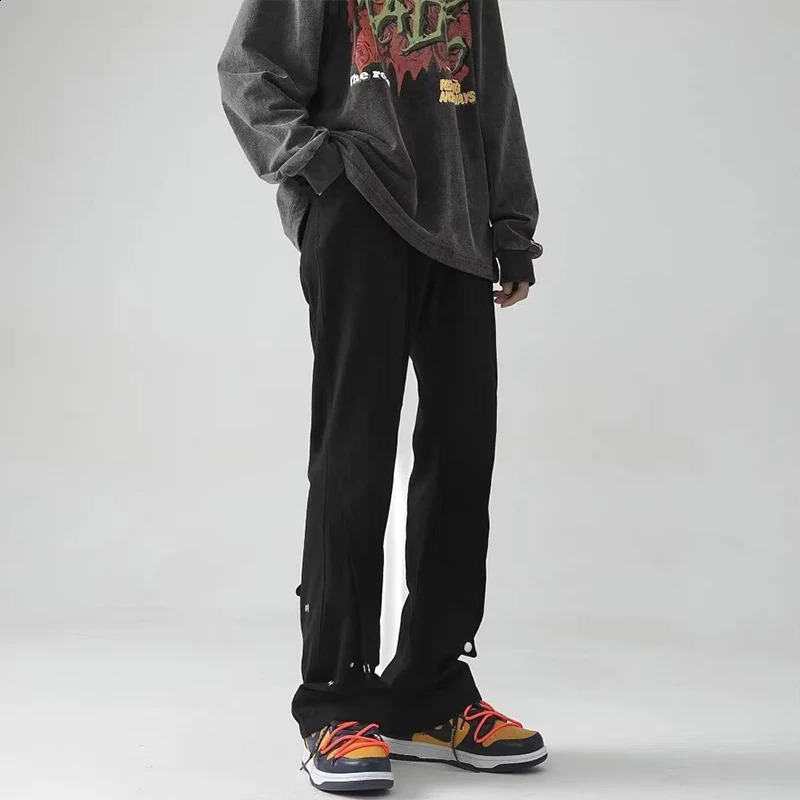 Spring Autumn Vintage Harajuku Solid Pants Men Loose Fashion Trousers Y2K Pockets Patchwork Ropa Hombre All Match Male Clothes 240814