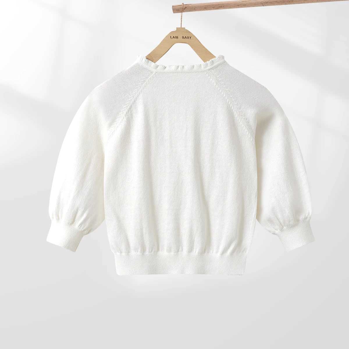 LABI BABY Princess White Knitted Open Skirt Girl Elegant Long Sleeve Coat Autumn Lace Sweater Coat Autumn Baby Clothing W240813