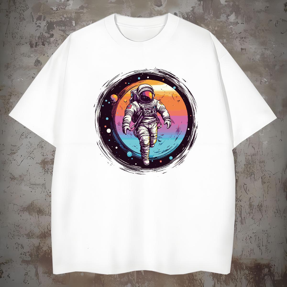 Men T Shirts 230g Pure Cotton cosmonaut Outdoor Breathable Soft Oversized 3XL 4XL Couples T Shirts Fashion Design High Quality Tops Shirt