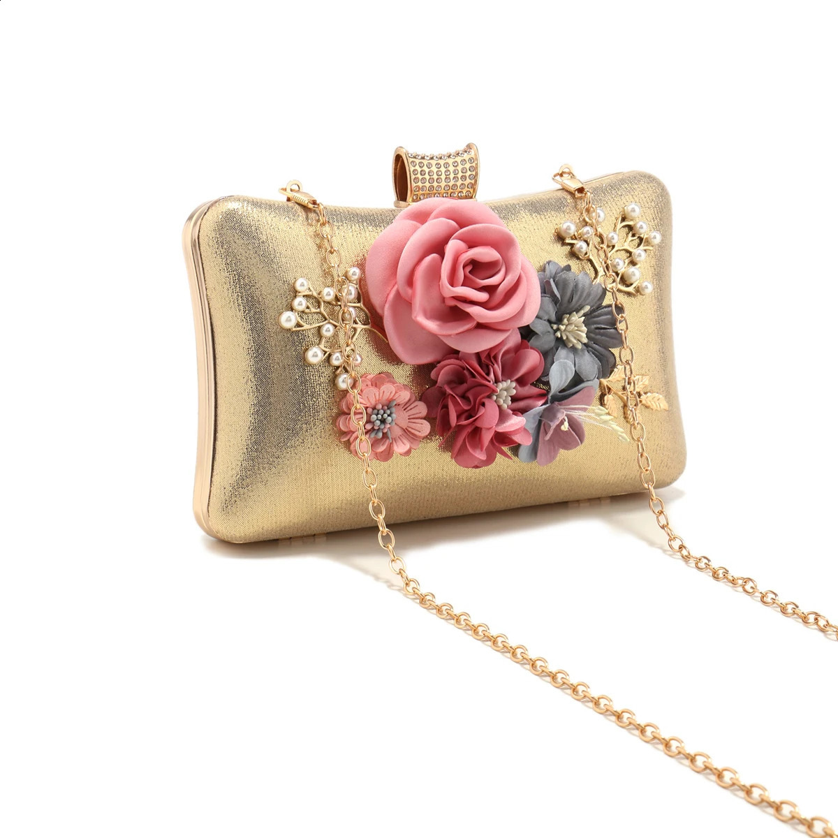 Flower Women Evening Bags Glitter Handbags Pearl Clutch Diamonds Metal Golden Purse Gift Girl 240813ZY
