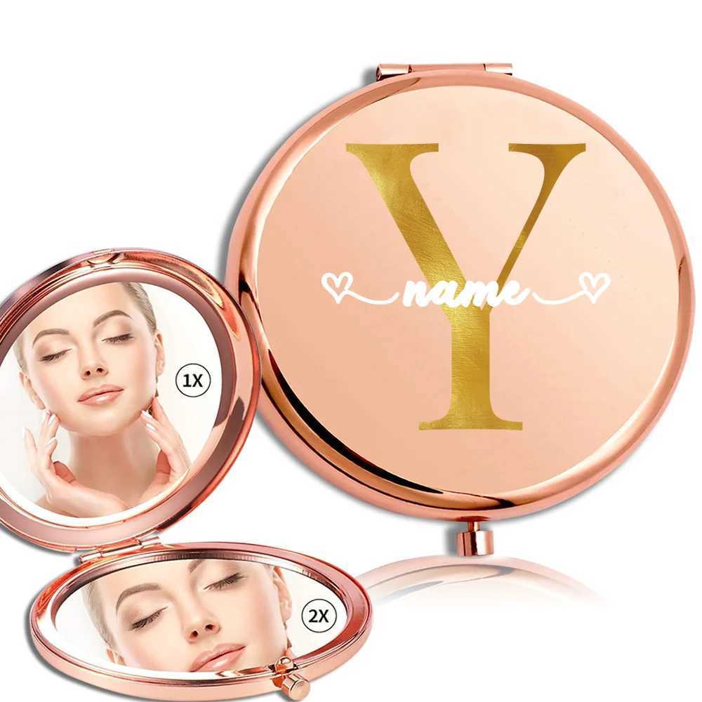 Customized Name Pocket Double sided Makeup Mirror Folding Metal Mirror Portable Handheld Magnifier Outdoor Makeup Tool W240813