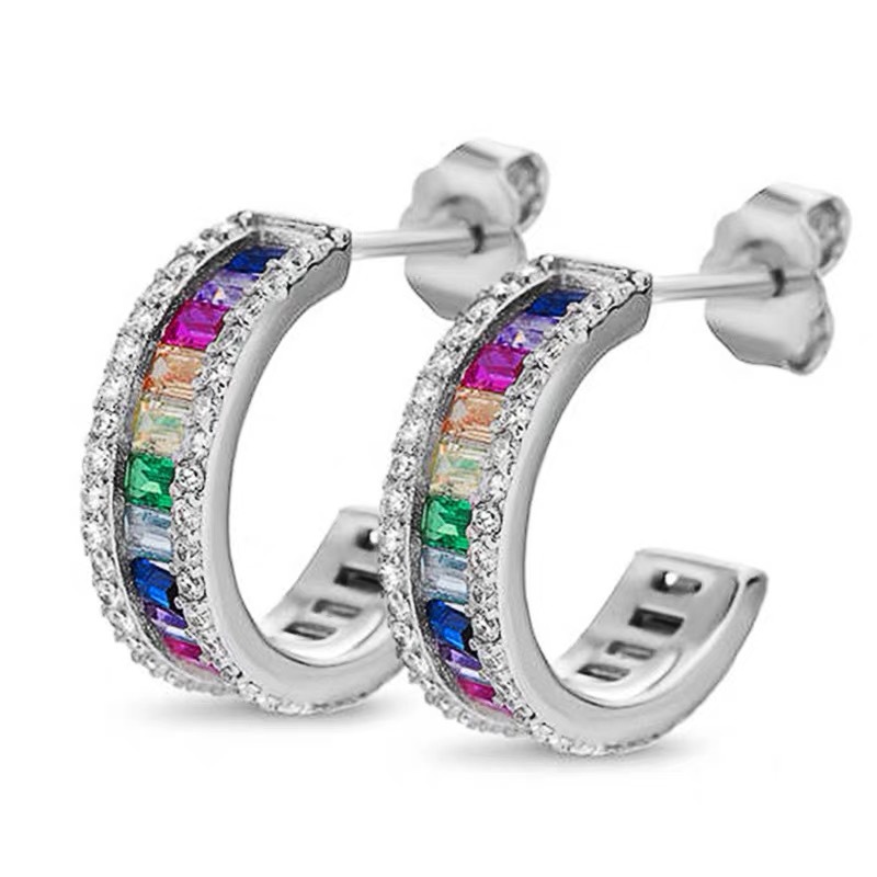 Gorgeous Sparkling Stud Earrings Laides Jewellery 925 Sterling Silver Colorful 5A Cubic Zircon CZ Diamond High Quality Party Women OL Wedding Earring 