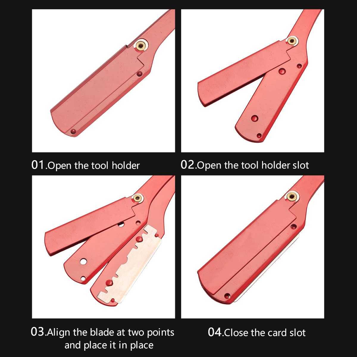 Barbershop Manual Shaver Straight Razor Rack Salon Men Stainless Steel Barber Folding Shaving Beard Professional Styling ToolsM240814
