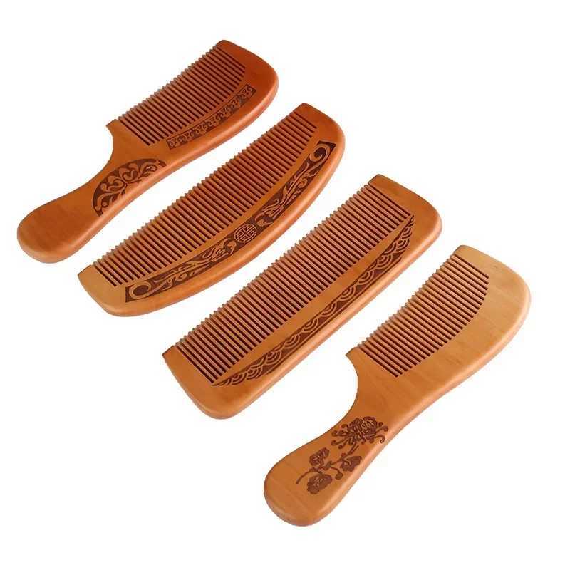 Natural peach wood hair comb closed teeth anti-static head massage hair care wooden tools beauty accessories W240813