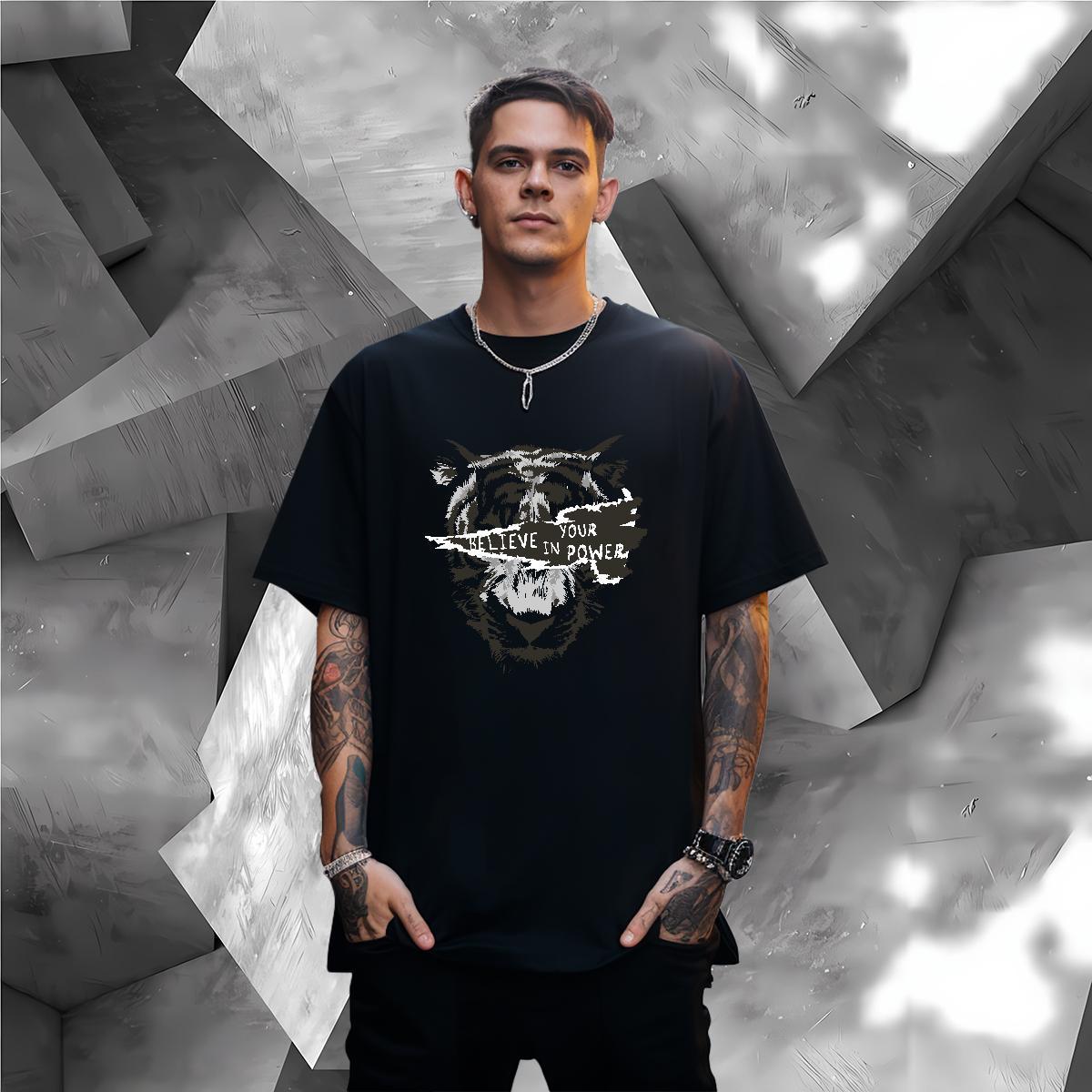 Cool Design T shirt tiger O-Neck Short Sleeve Anime Printing Street Plus Size Custom 230g Cotton Tshirts Classic Casual Clothings