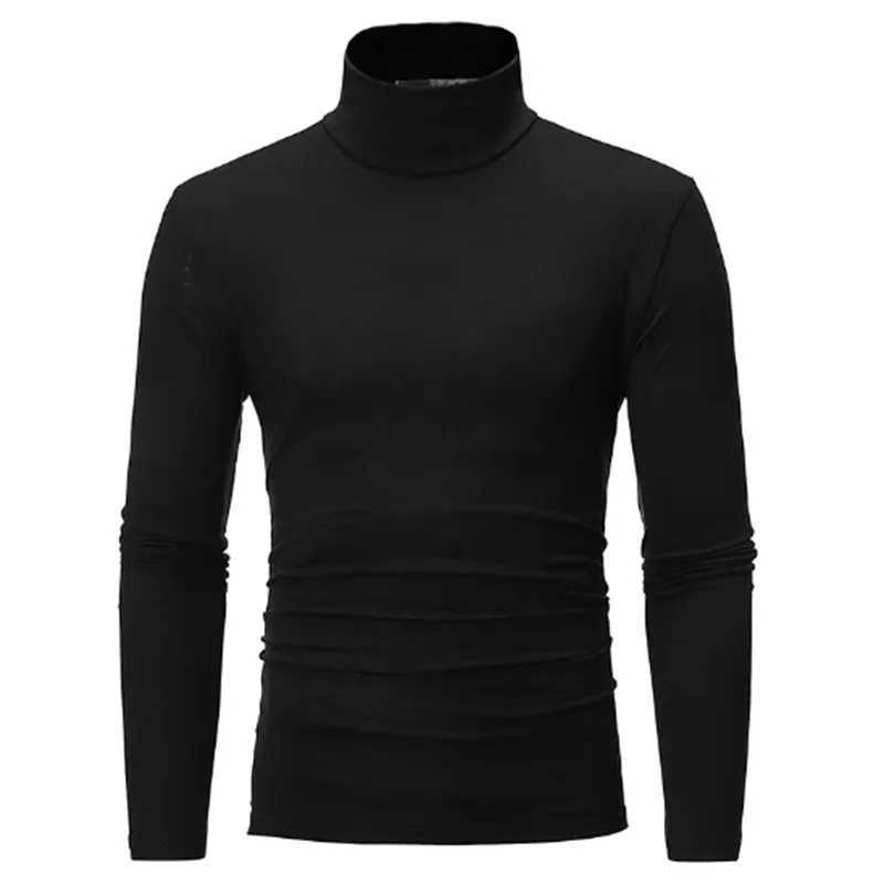 Fashion Mens Casual Slim Fit Basic Turtleneck High Collar Pullover Male Autumn Spring Thin Tops Basic Bottoming Plain T-shirtM240814