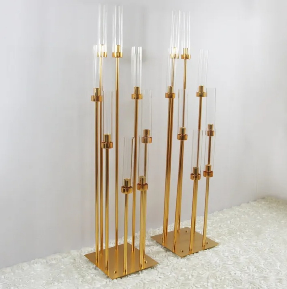 8 Heads Metal Candelabra Candle Holders Road Lead Table Centerpiece Gold Candelabrum Stand Pillar Candlestick H260310