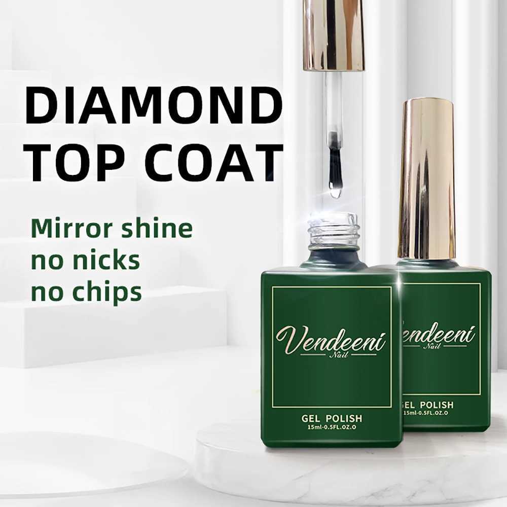 Vendeeni 15ml Diamond Top Coat For Gel Nail Polish Reinforce Long Lasting UV Soak Off Gel Varnish High Light Nail Art Primer GelM240814