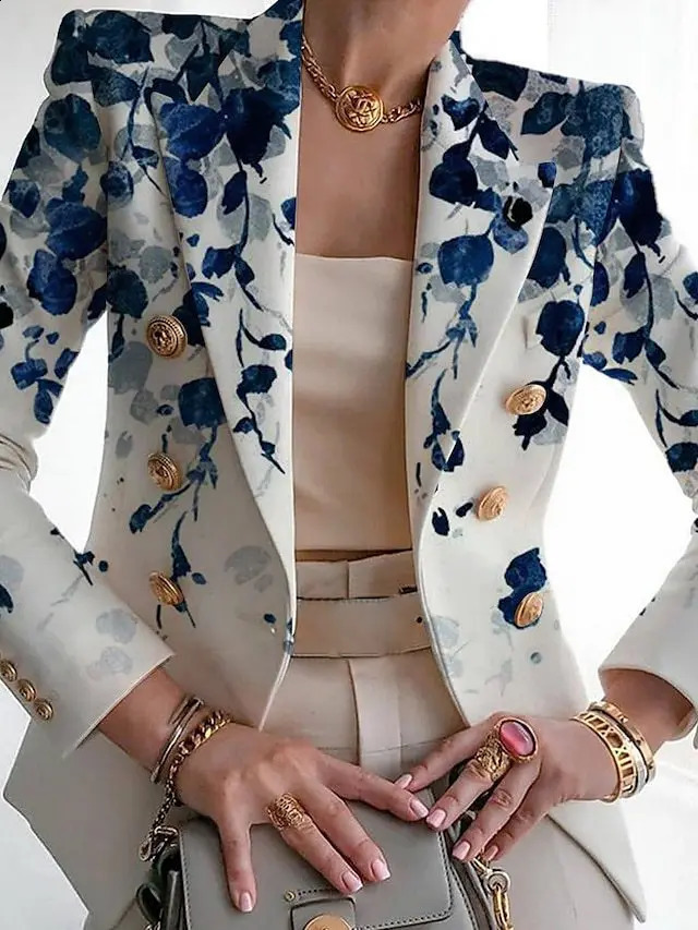 Autumn Beauty Clothing Fashion Printed Suit Slim Small Suit Commuting Office Ladies Clothing Blazer Women 240813