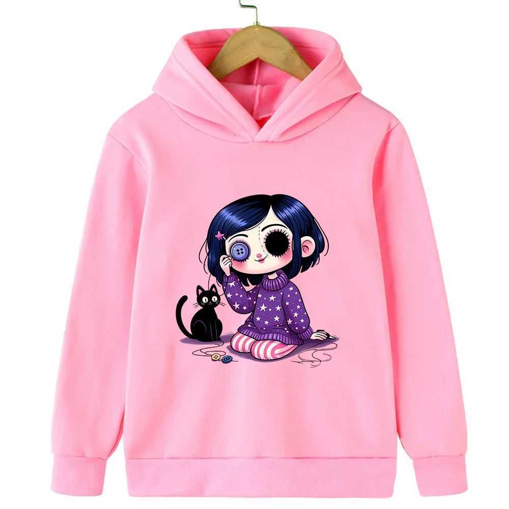 Coraline Children Hoodies Girl Boy Kids Movie Kawaii Pullover Fashion Cartoons Casual Clothes Kid Tops SweatshirtsY240814