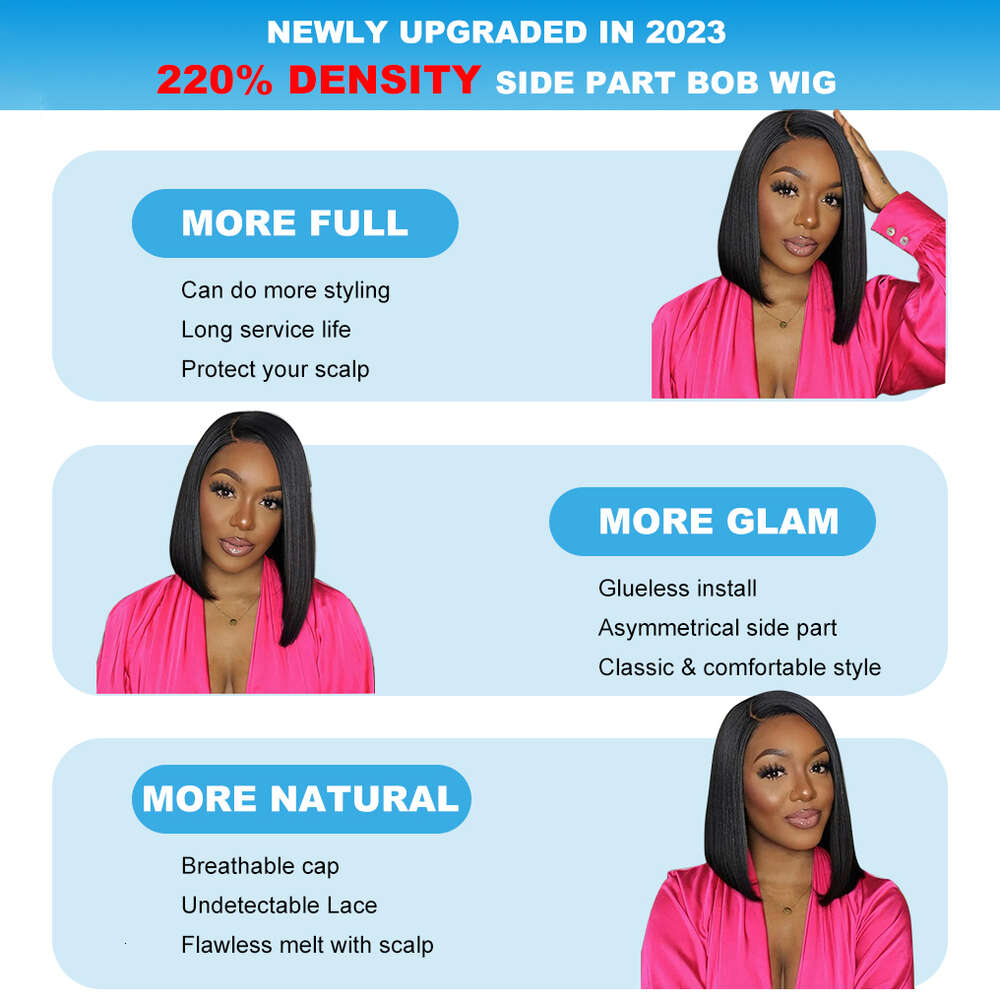 Short Side Part Bone Straight Human Hair Wigs Asymmetrical Bob Lace Wig For Women Brazilian Perruque Cheveux Humain