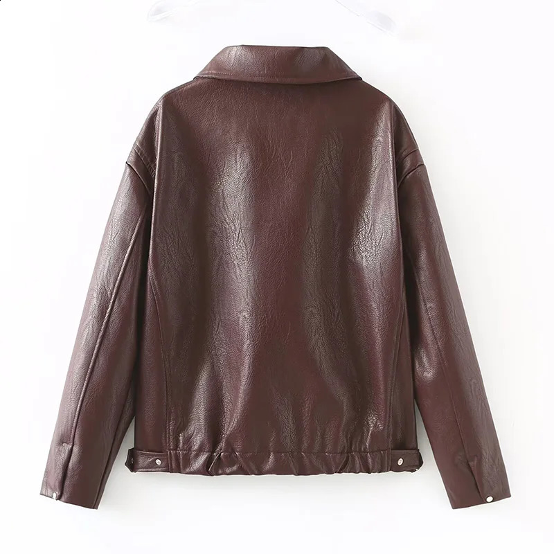 Womens Winter Jacket Women Vintage Faux Leather Coat Fashion Lapel Collar Long Sleeve Pu Overcoat Female Casual Tops Clothing 240813