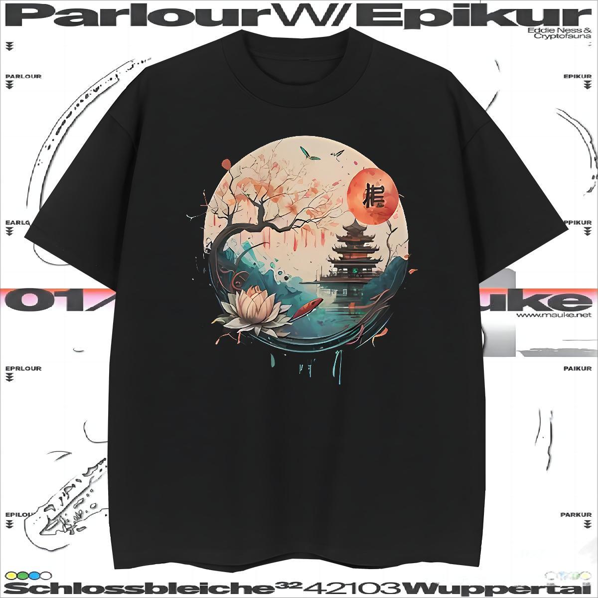 Soft Mens T Shirts Tower O-Neck Short Sleeve Hip Hop Street Cartoon Print 230g 100% Cotton Tshirts 2024 Summer Polos