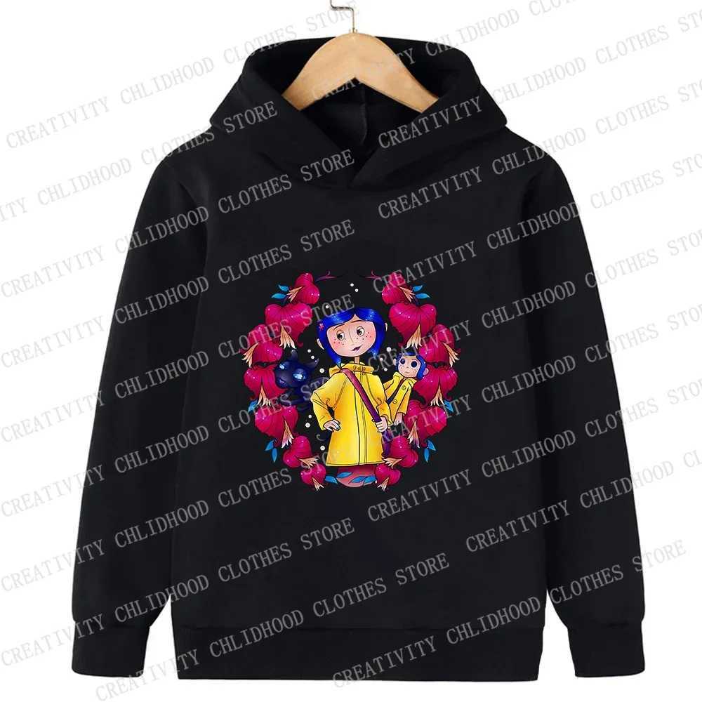 Coraline Children Hoodies Girl Boy Kids Movie Kawaii Pullover Fashion Cartoons Casual Clothes Kid Tops SweatshirtsY240814