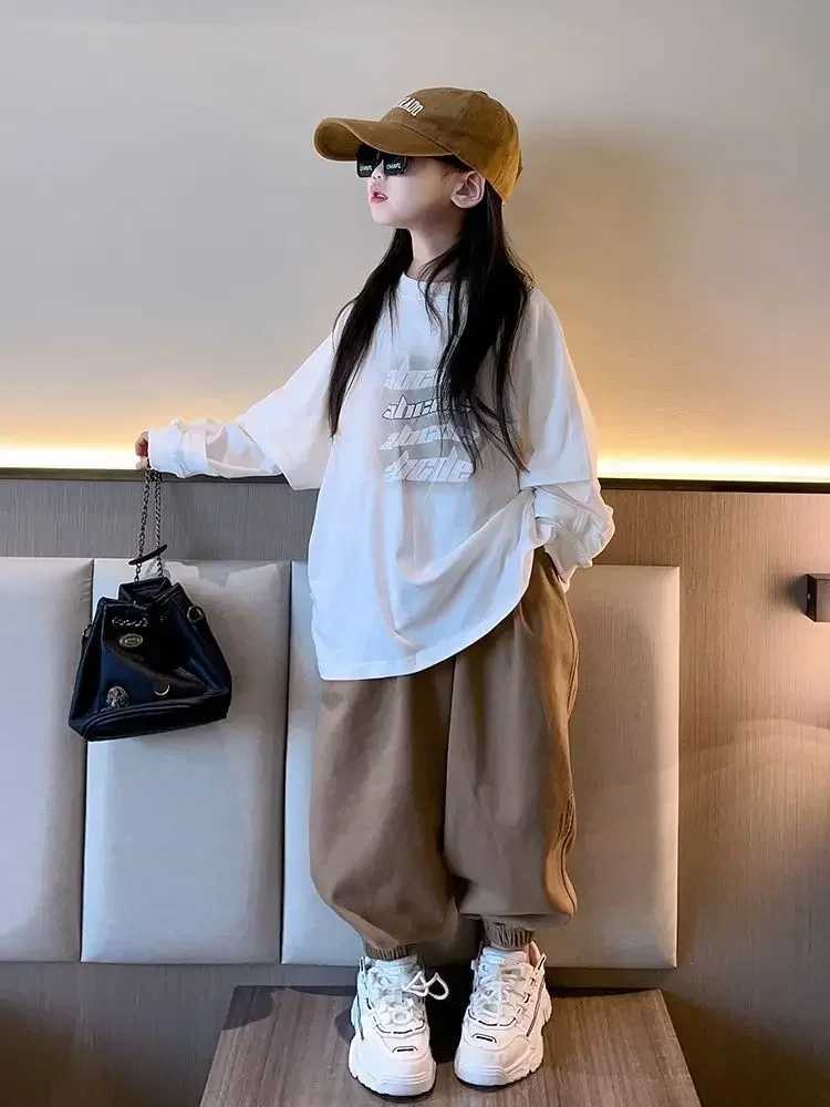 Girls Fashion Autumn Spring Sweatshirts 3-14Y Youth Teenage Kids Oversize Loose Korean Style Stylish Letter Print Top ClothesY240814