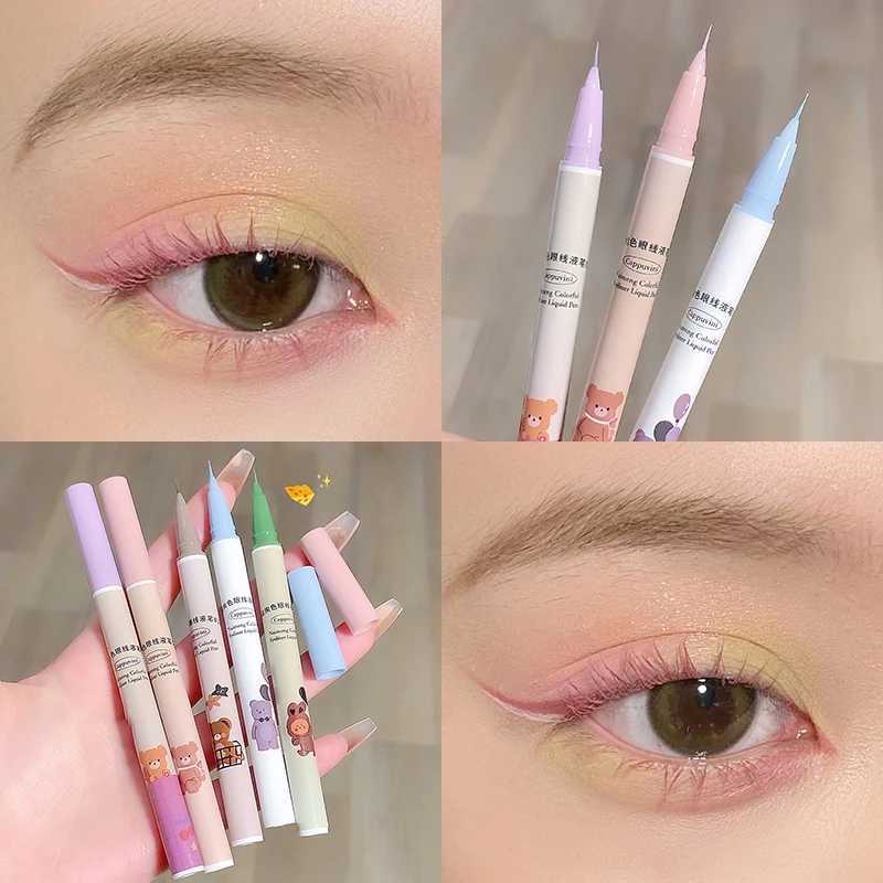 Cute Bear Liquid Eyeliner Lying Silkworm Eyelash Pen Matte White Pink Ultra-fine Color Eye Liner Pen Waterproof Eyes Makeup Pen Y240813