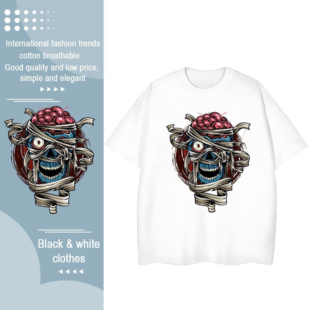 Brand Man T Shirts Halloween Breathable Short Sleeve Casual Cartoon Printing L-4XL 230g Cotton Men Clothes T-Shirt Fashion New Tops